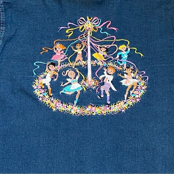 Bob Mackie Wearable Art Embroidered Maypole Dance Denim Button Down Shirt 3X - Picture 14 of 14
